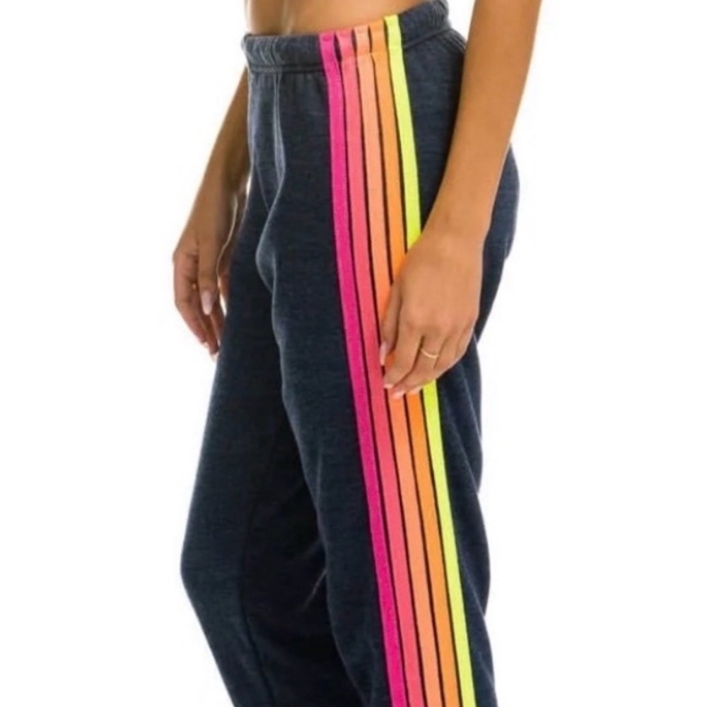 Aviator Nation Navy Sweatpants with Neon 5 Stripes